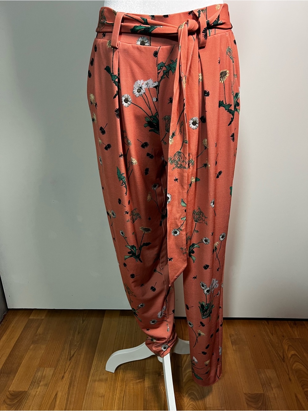 Express Coral Floral Tie-Waist Wide Leg Pants